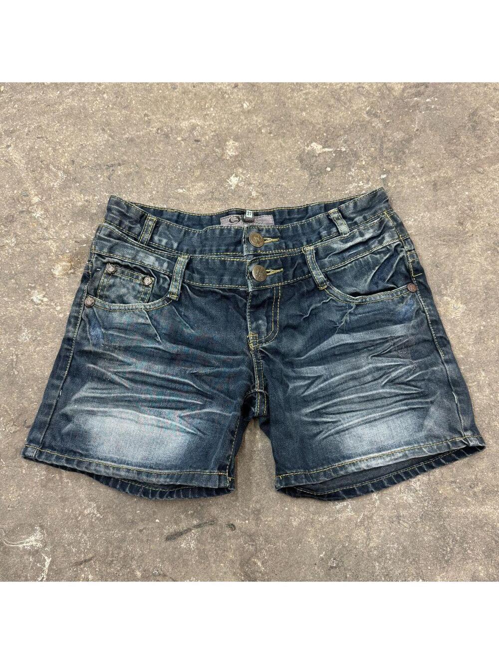 Vintage Y2K Low Rise Denim Micro Shorts Med Wash